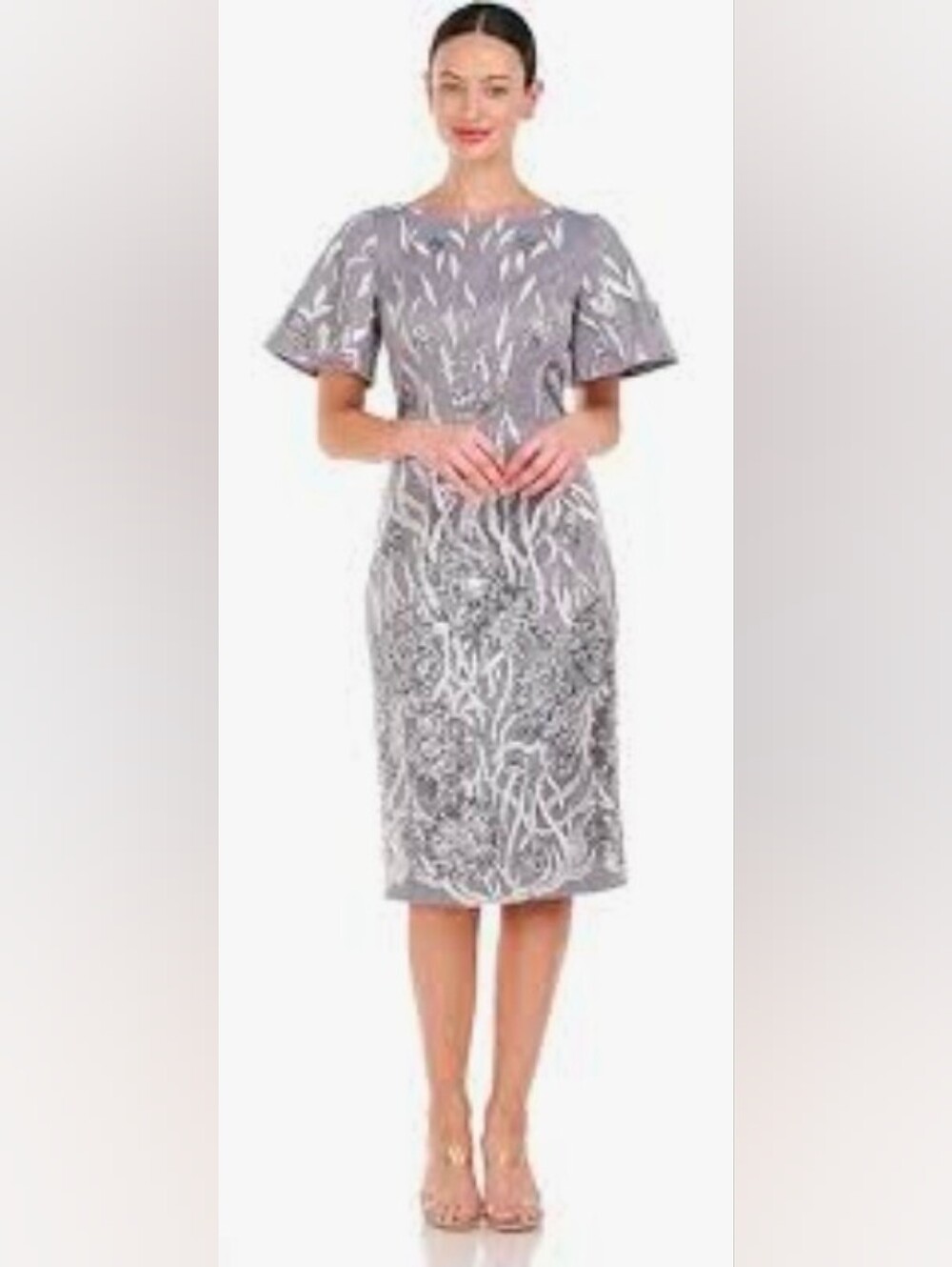 JS Collections NEW Silver Gray Sequin Embellished Short Sleeve Dress Size 2